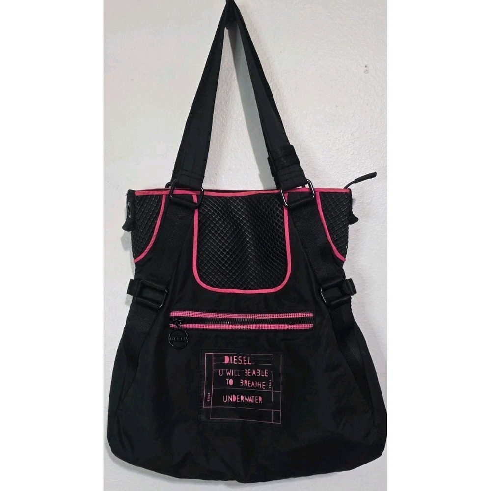 Diesel Black Pink Handbag Polyester Bag Purse Pockets Zip Diving Sport Gym Activ